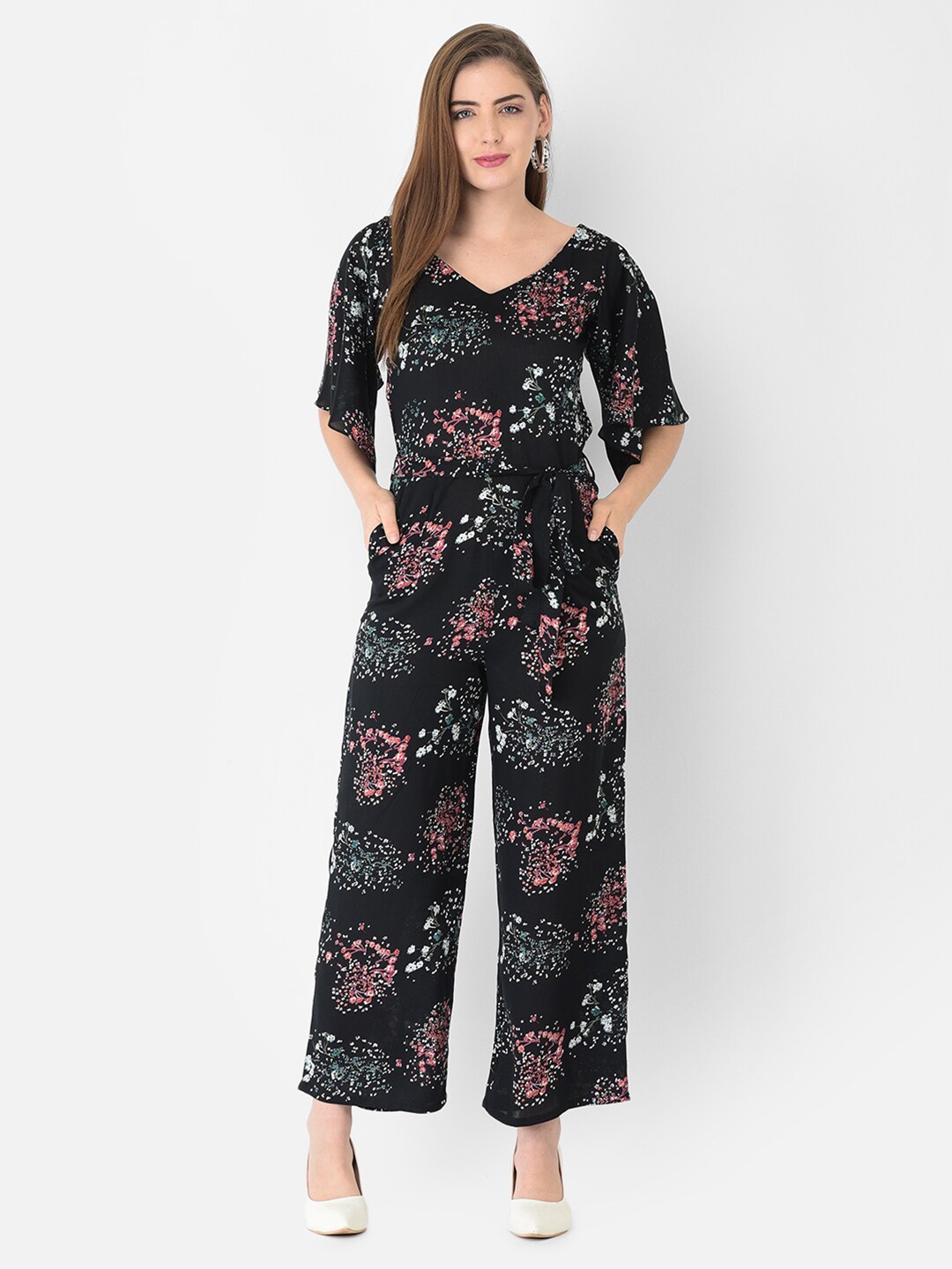 

Eavan Women Black & Pink Printed Culotte Jumpsuit