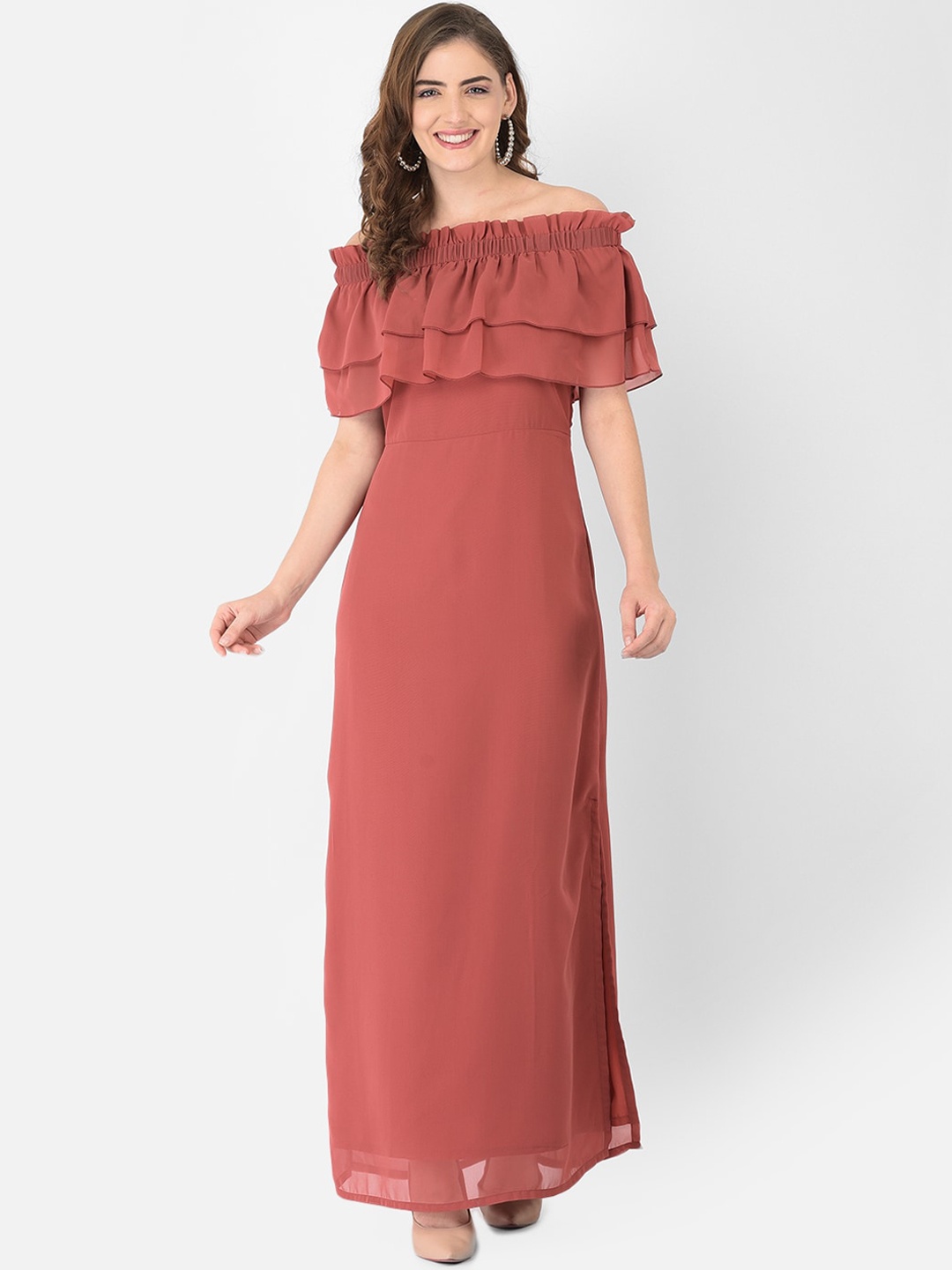 

Eavan Rust Off-Shoulder Georgette Maxi Dress
