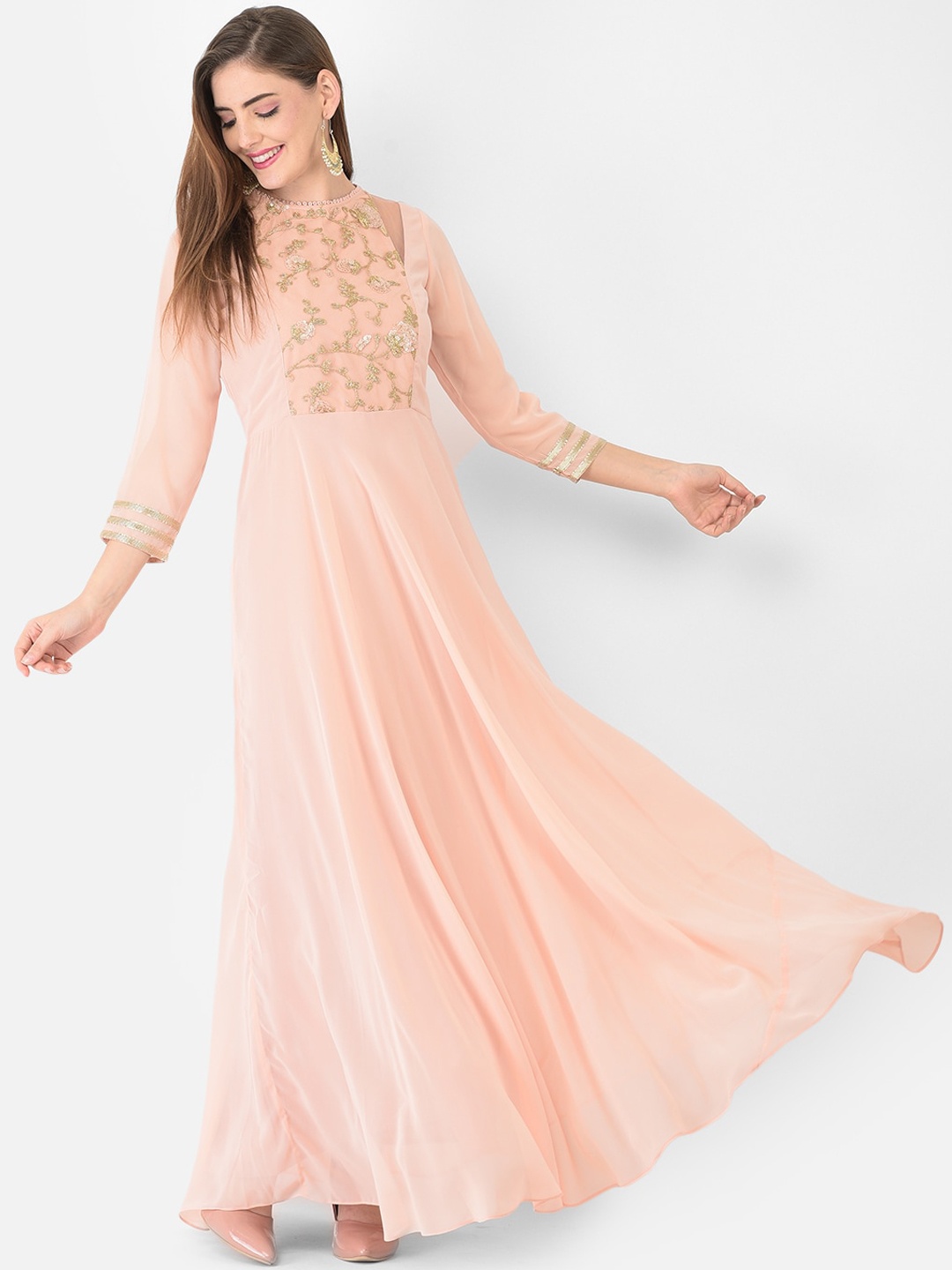 

Eavan Peach-Coloured Georgette Maxi Dress