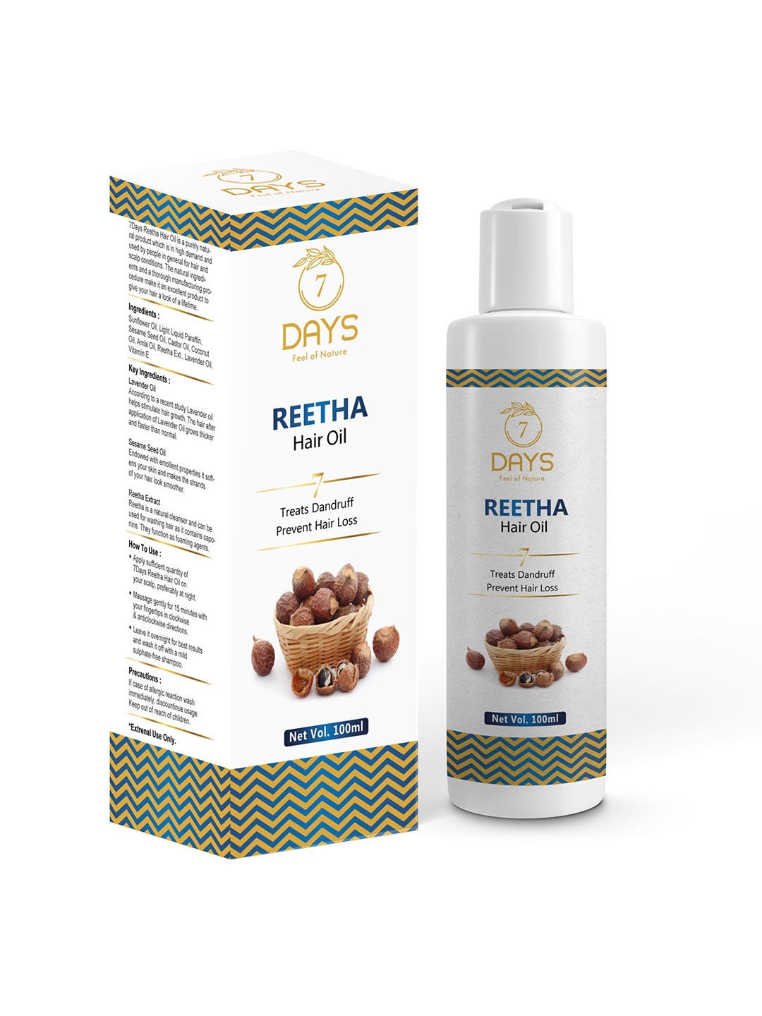 

7 DAYS Cold-Pressed 100% Pure Reetha Oil for Hair Fall & Dandruff Control - 120ml, Off white