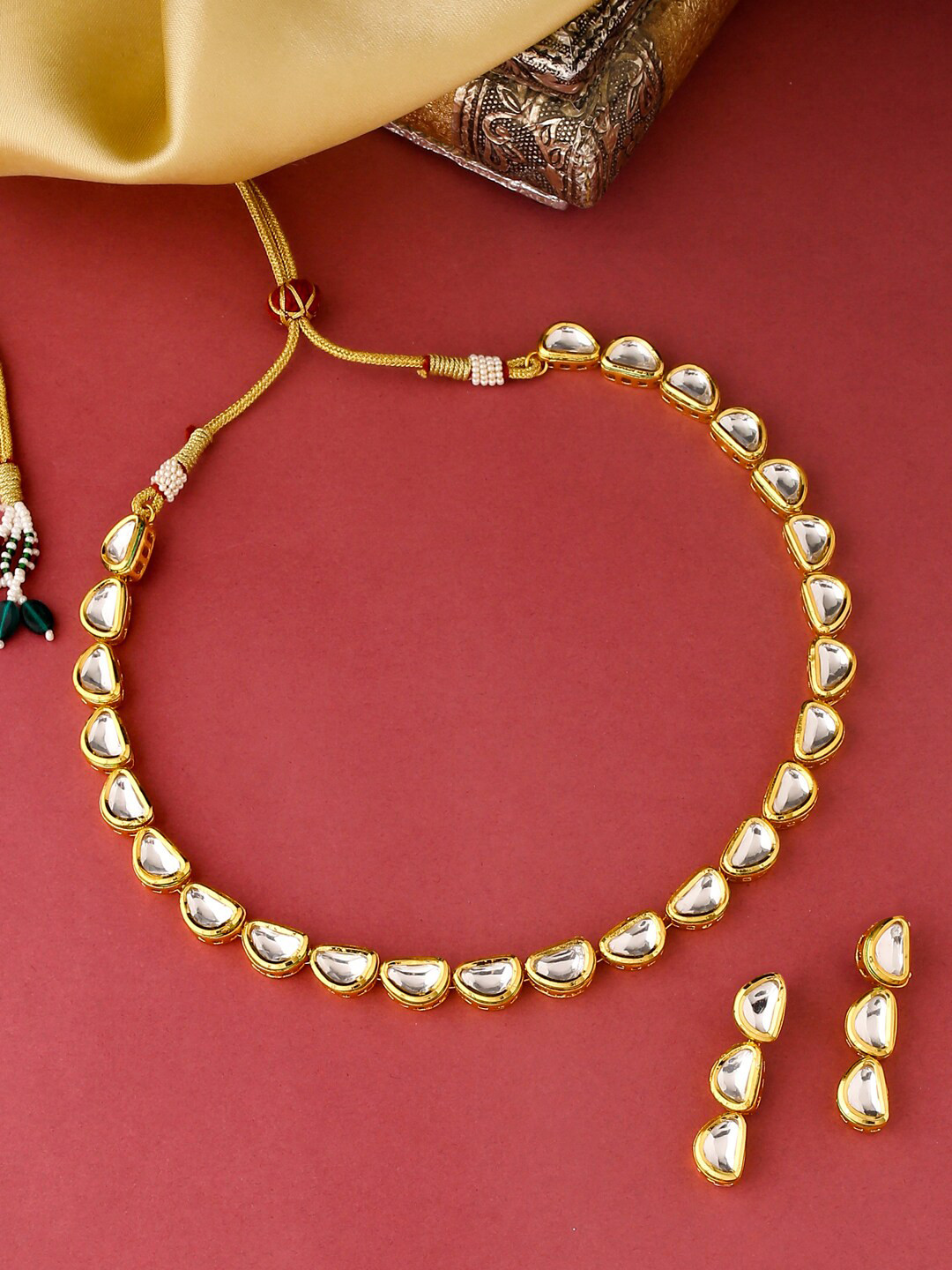 

VIRAASI Gold-Plated White Kundan-Studded Jewellery Set