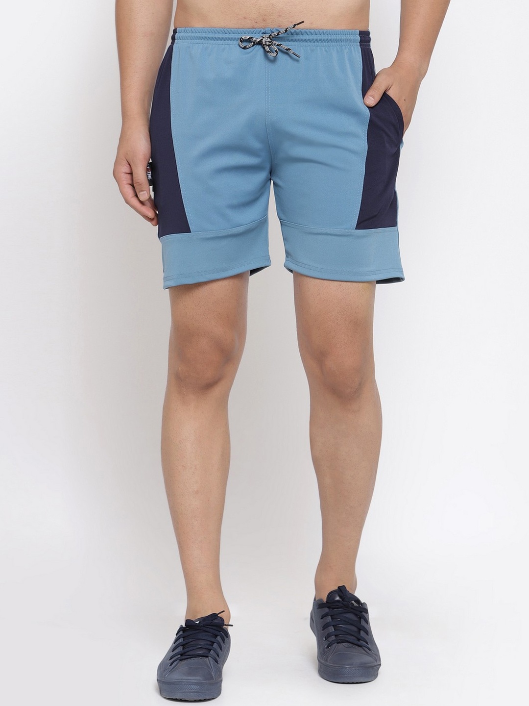 

KLOTTHE Men Blue Colourblocked Training or Gym Sports Shorts
