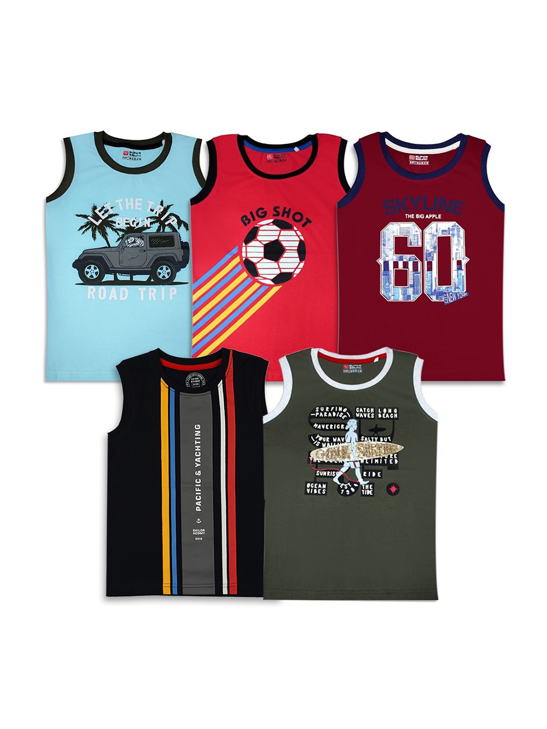 

Benny n Bunny Boys Pack Of 5 Blue & Red Printed T-shirt