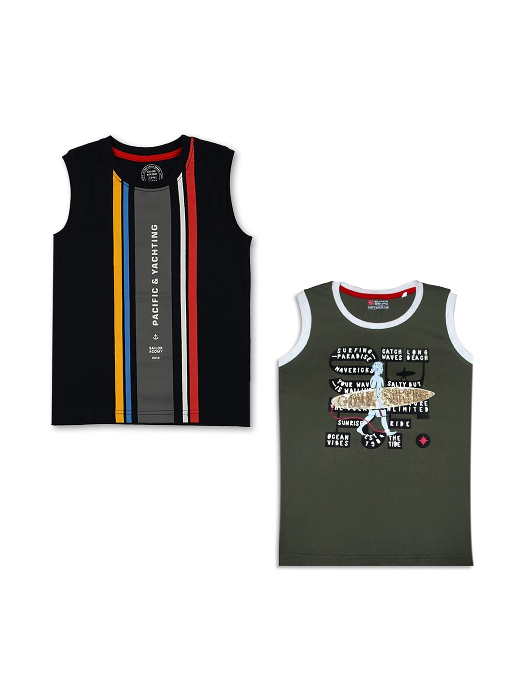 

Benny n Bunny Boys Black & Olive Printed Cotton T-shirt Pack Of 2