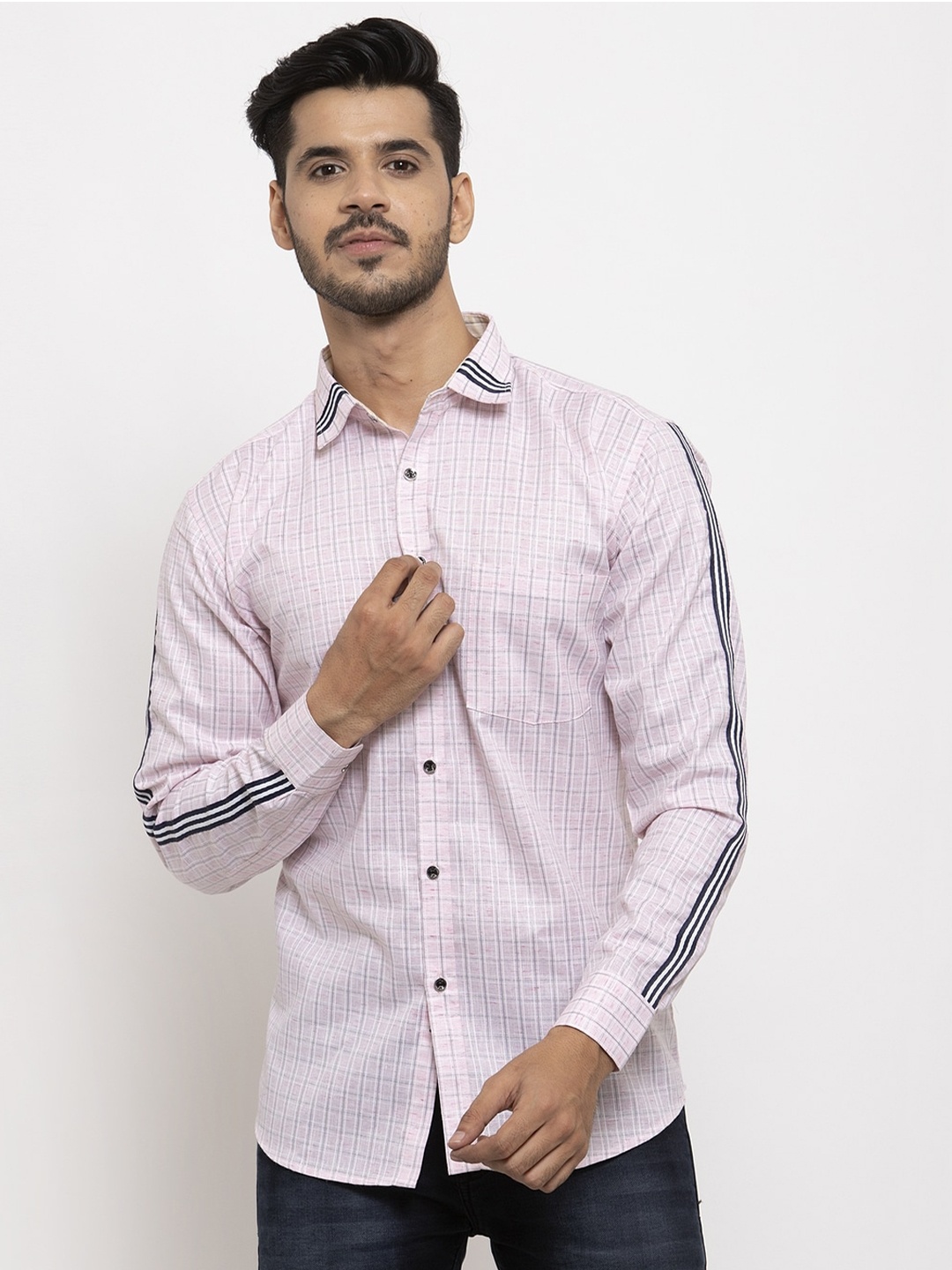 

KLOTTHE Men Pink Grid Tattersall Checks Checked Casual Shirt
