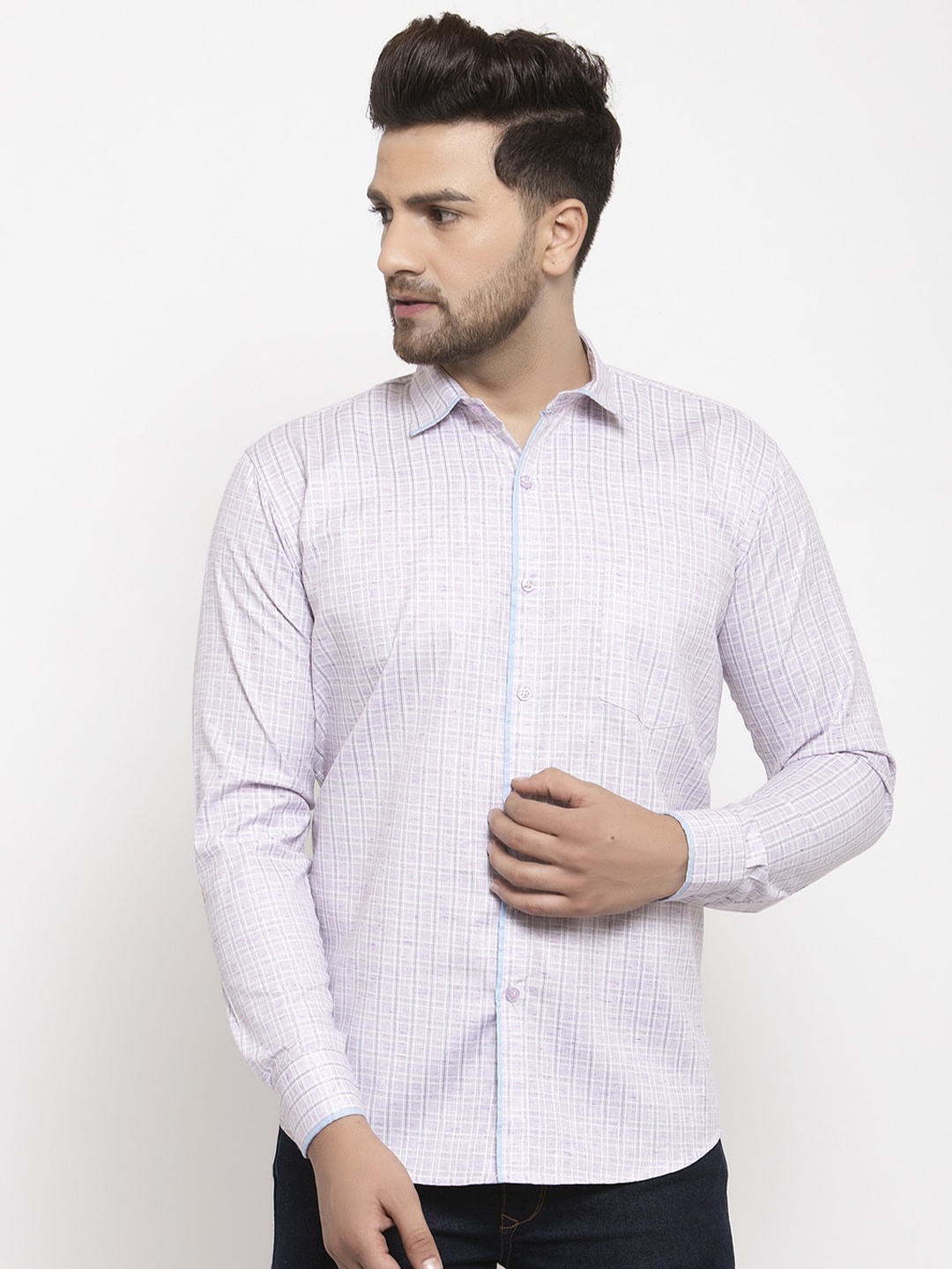 

KLOTTHE Men Purple Grid Tattersall Checks Checked Casual Shirt