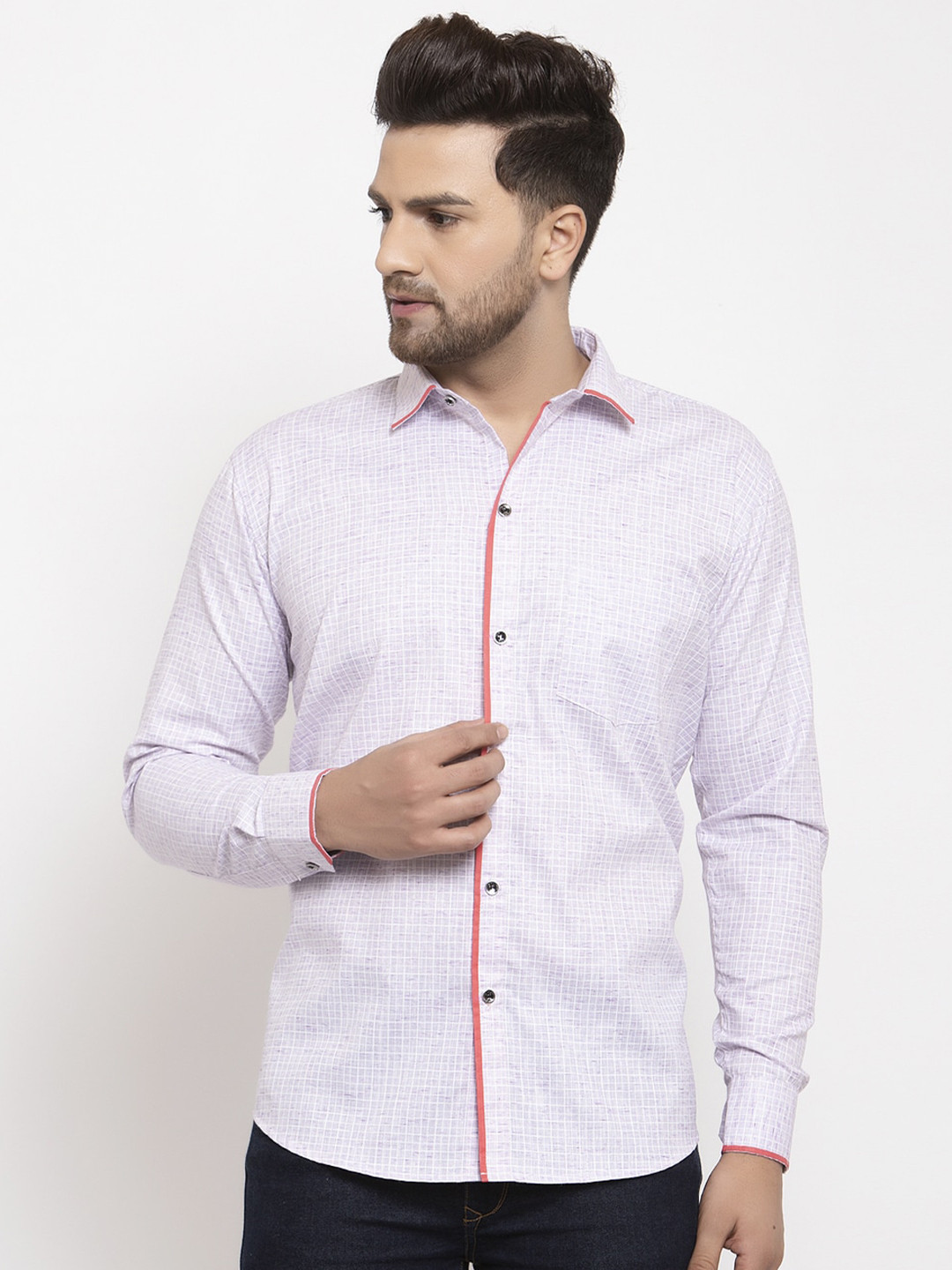 

KLOTTHE Men Purple Striped Casual Shirt