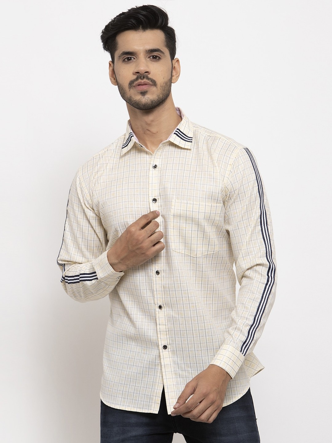 

KLOTTHE Men Yellow Grid Tattersall Checks Checked Casual Shirt