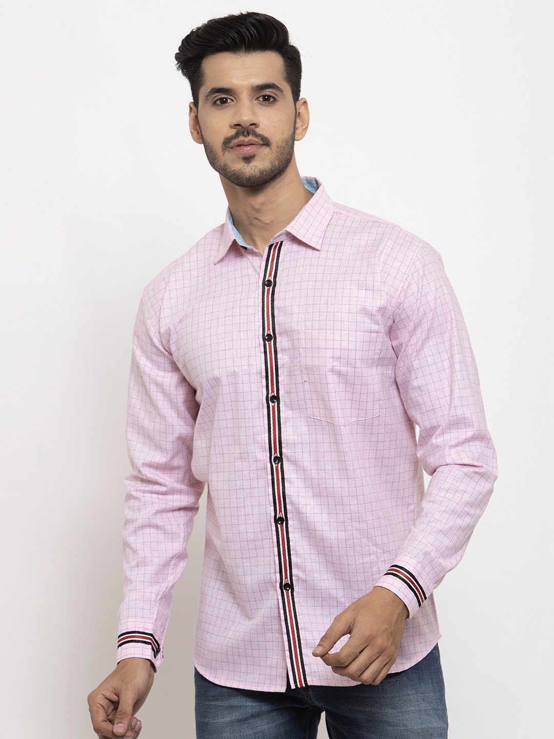 

KLOTTHE Men Pink Grid Tattersall Checks Checked Casual Shirt
