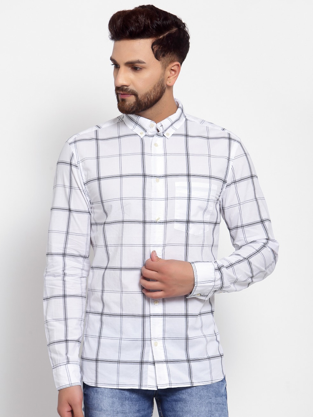 

KLOTTHE Men White Windowpane Checked Casual Shirt