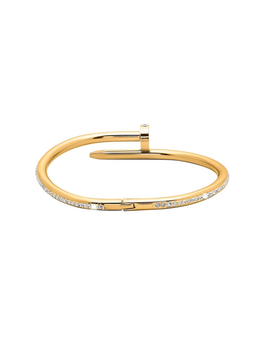 

Moon Dust Women Gold-Toned & White Brass Cubic Zirconia Gold-Plated Kada Bracelet