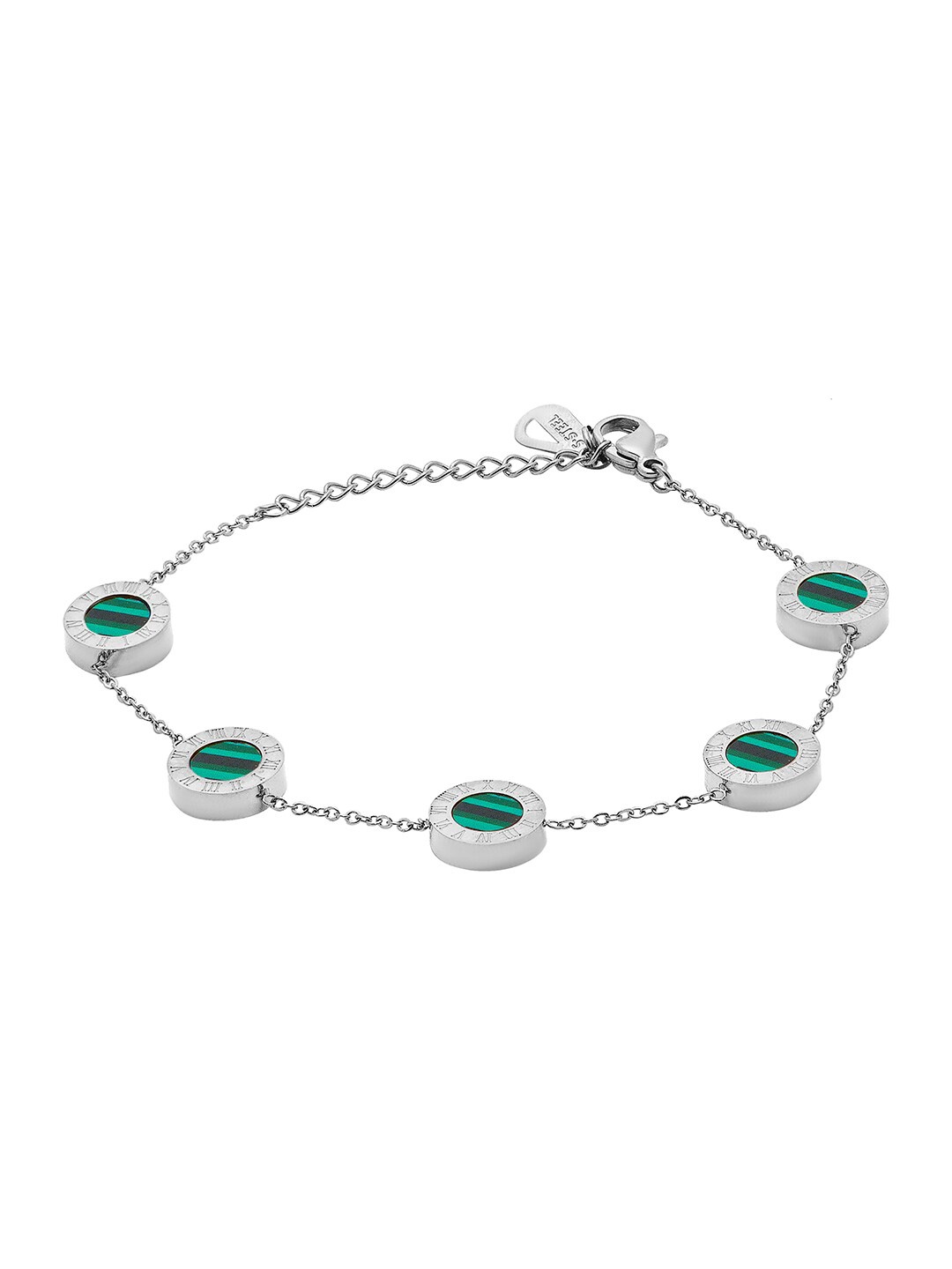 

Moon Dust Women Silver-Toned & Green Brass Silver-Plated Charm Bracelet