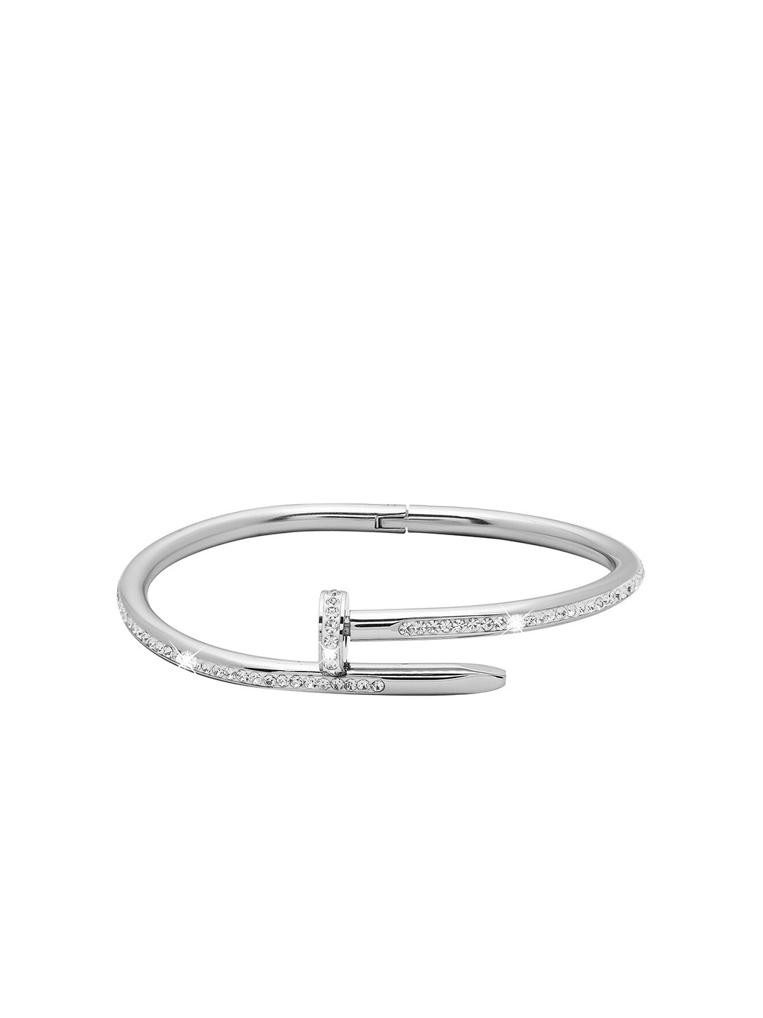 

Moon Dust Women Silver-Toned Brass Cubic Zirconia Silver-Plated Kada Bracelet