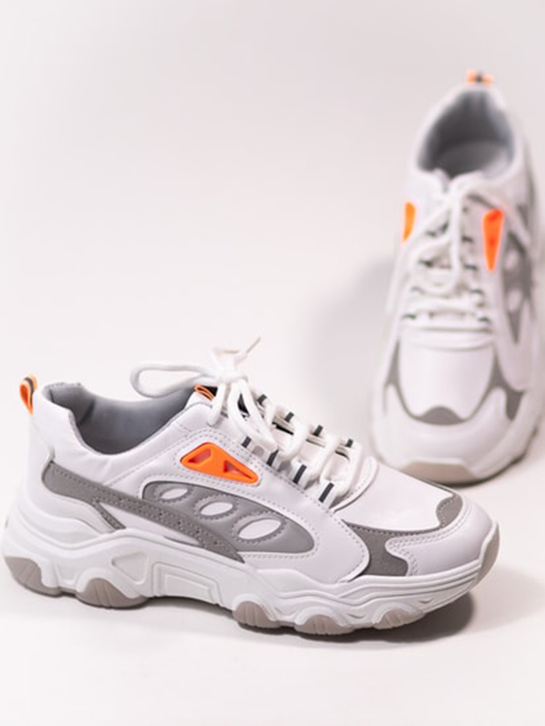 

THE WHITE POLE Women Orange Colourblocked Mid Top Sneakers