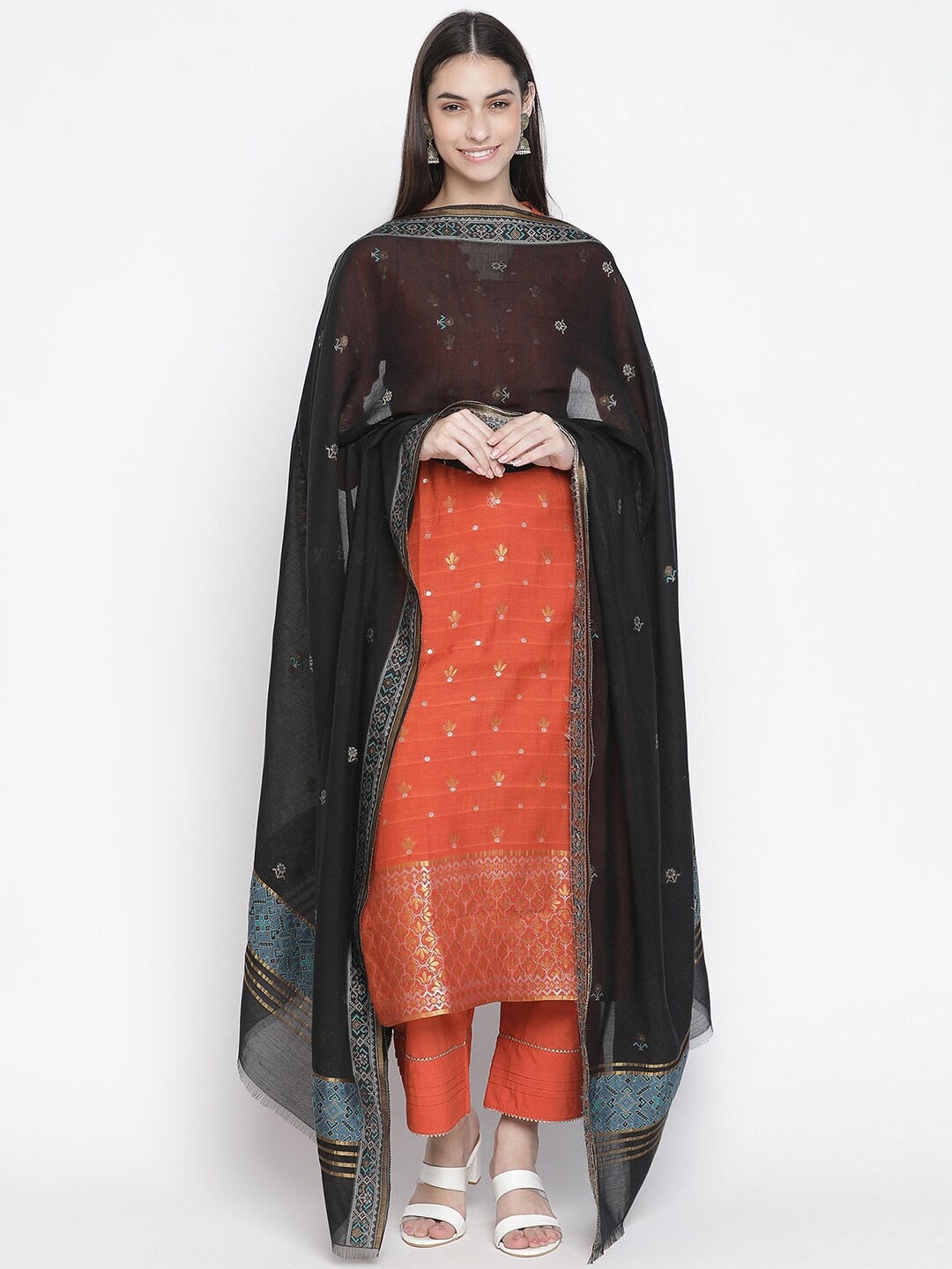 

SHINGORA Rust & Black Unstitched Dress Material