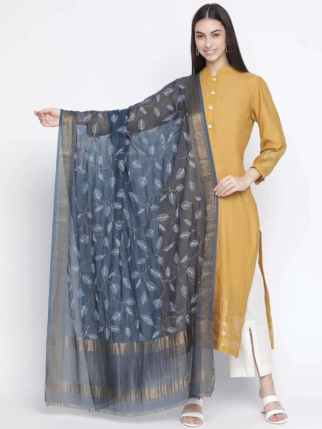 

SHINGORA Yellow & Navy Blue Unstitched Dress Material
