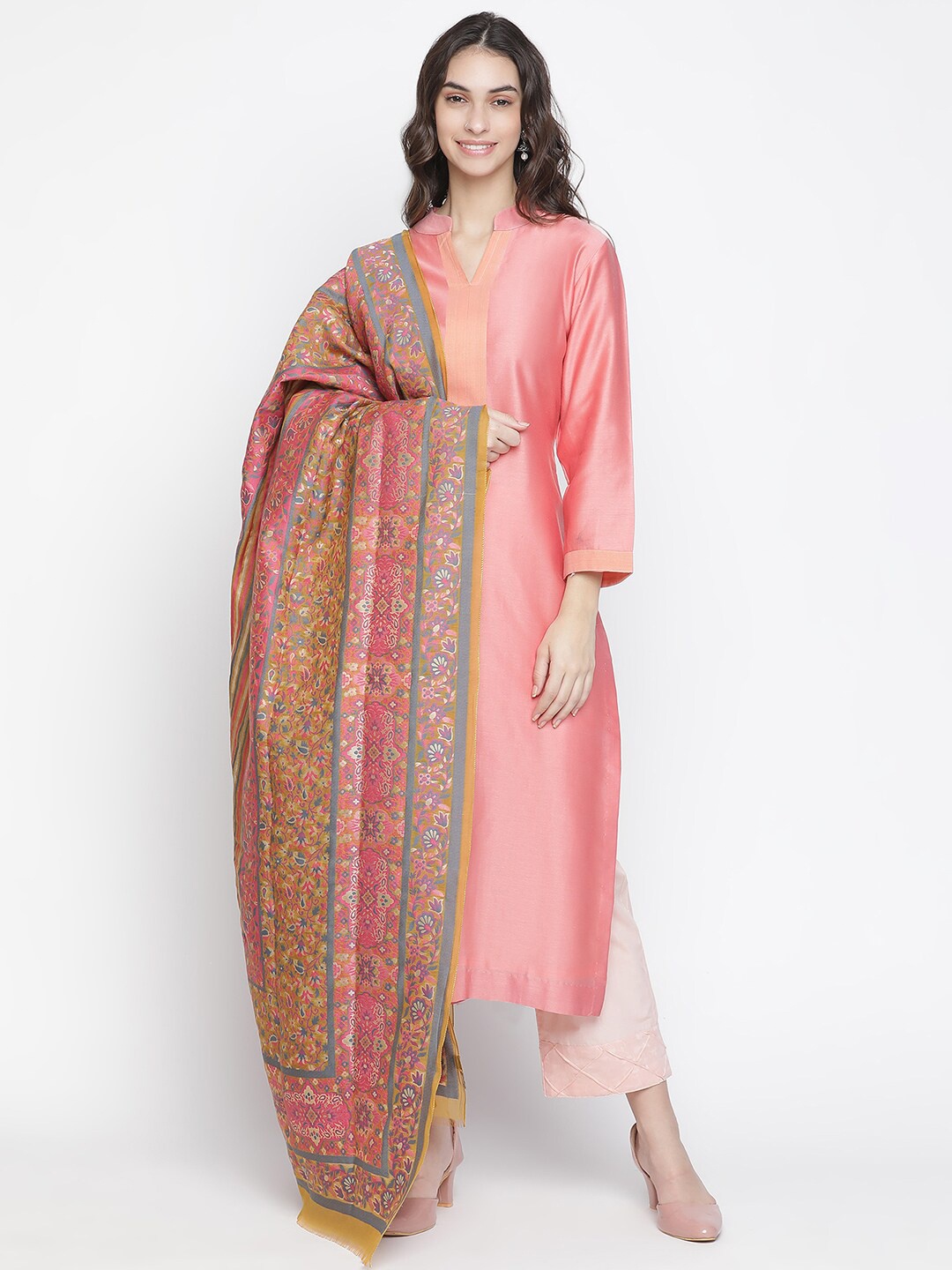

SHINGORA Peach-Coloured & Green Unstitched Dress Material