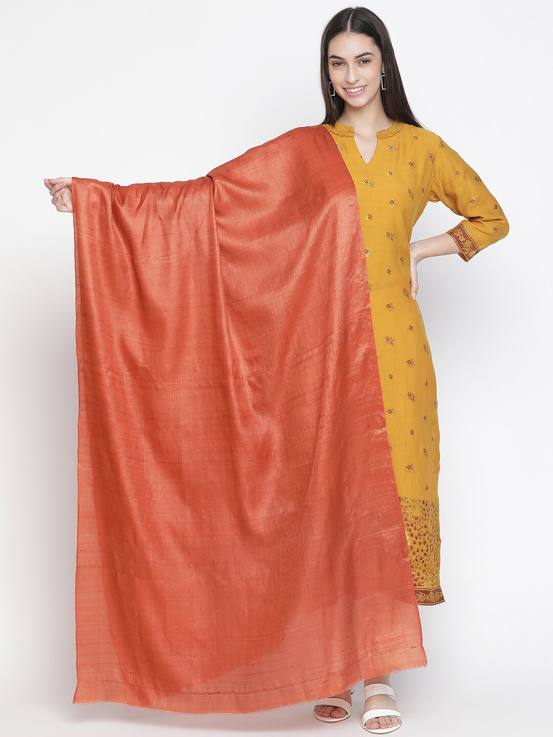 

SHINGORA Gold-Toned & Red Woven Design Unstitched Dress Material