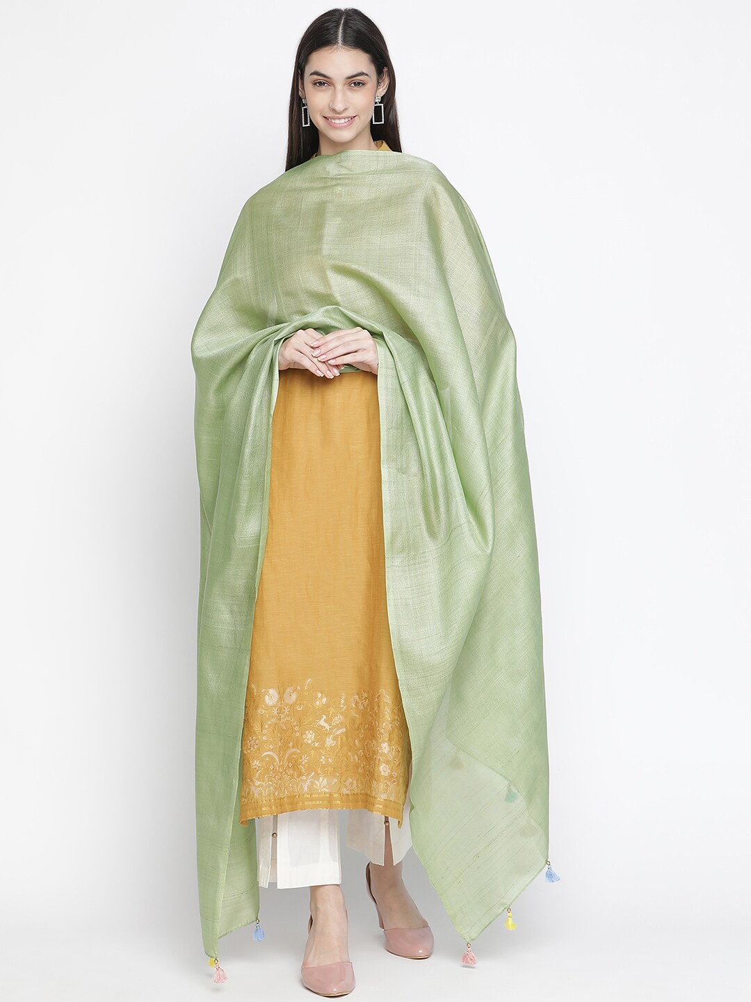 

SHINGORA Golden & White Unstitched Dress Material, Gold