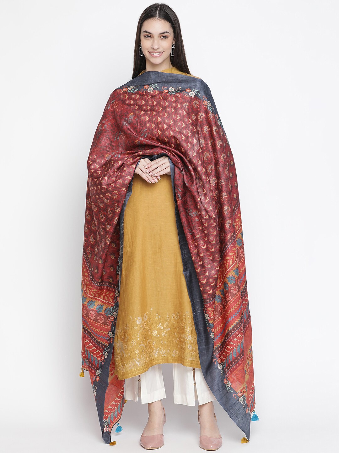 

SHINGORA Golden & Red Unstitched Dress Material, Gold