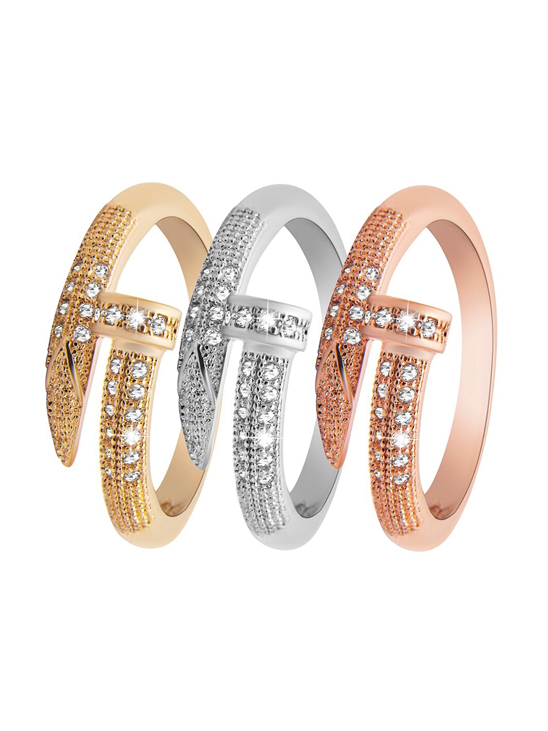 

Moon Dust Set Of 3 Rose Gold-Plated White CZ-Studded Finger Rings