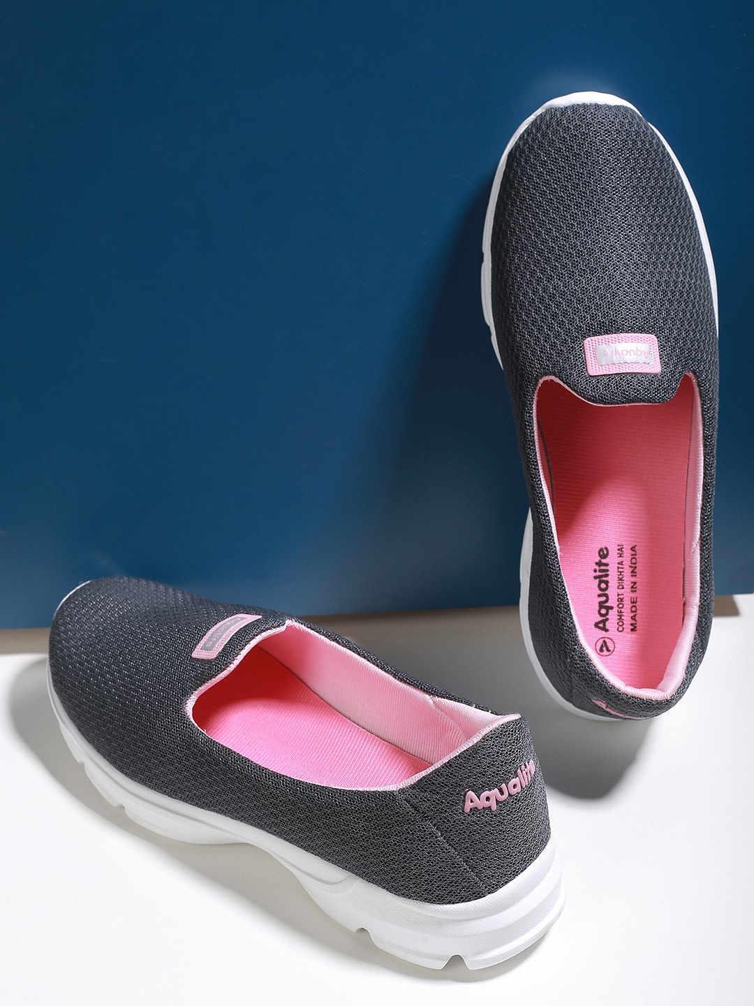 

Aqualite Women Grey Solid Mesh Slip-On Sneakers