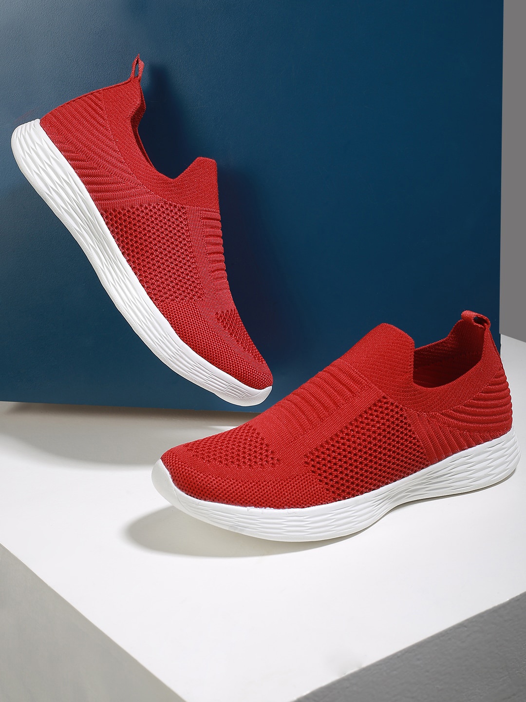 

Aqualite Women Red Woven Design Slip-On Sneakers