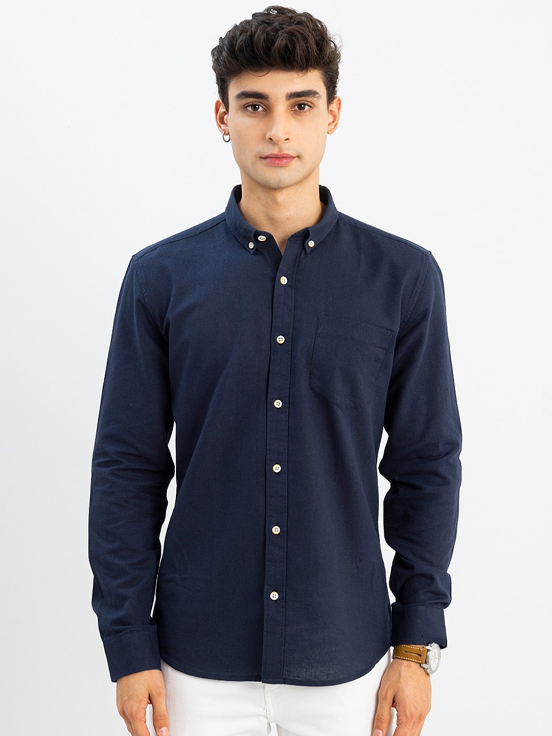 

Snitch Men Navy Blue Custom Slim Fit Casual Shirt
