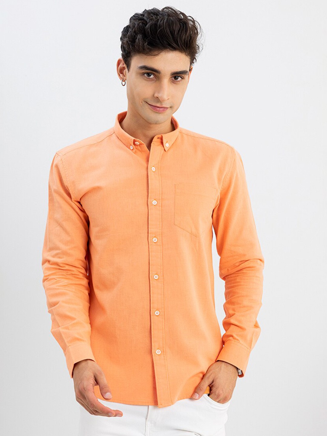 

Snitch Men Orange Custom Slim Fit Casual Shirt