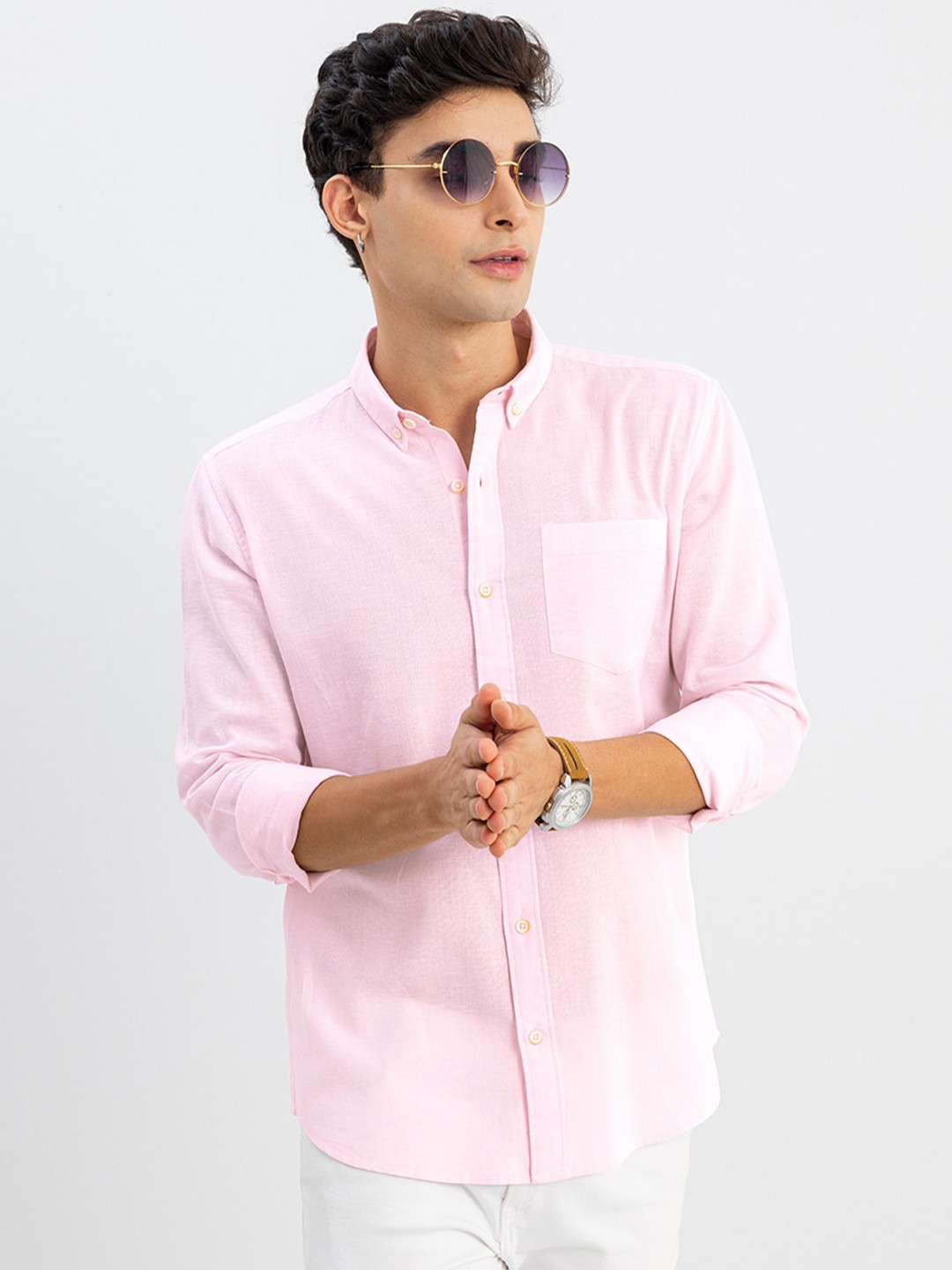 

Snitch Men Pink Custom Slim Fit Casual Shirt