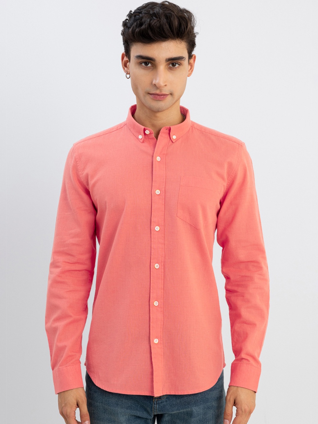 

Snitch Men Red Custom Slim Fit Casual Shirt, Coral