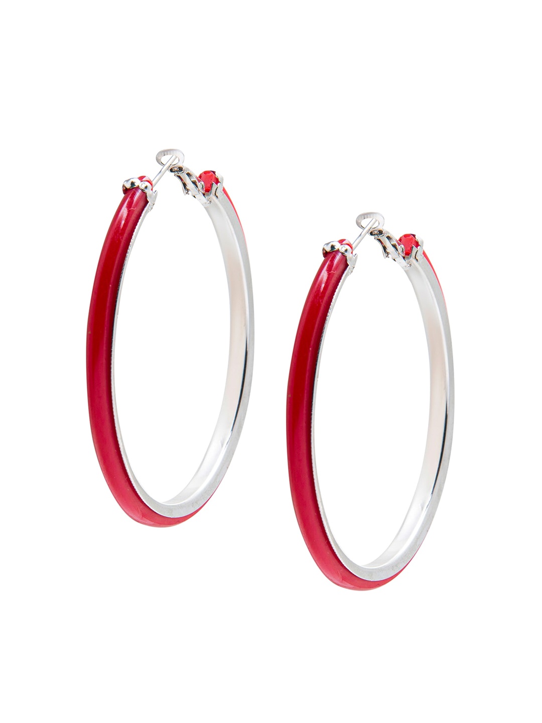 

Shining Jewel - By Shivansh Silver-Toned & Red Circular Hoop Earrings