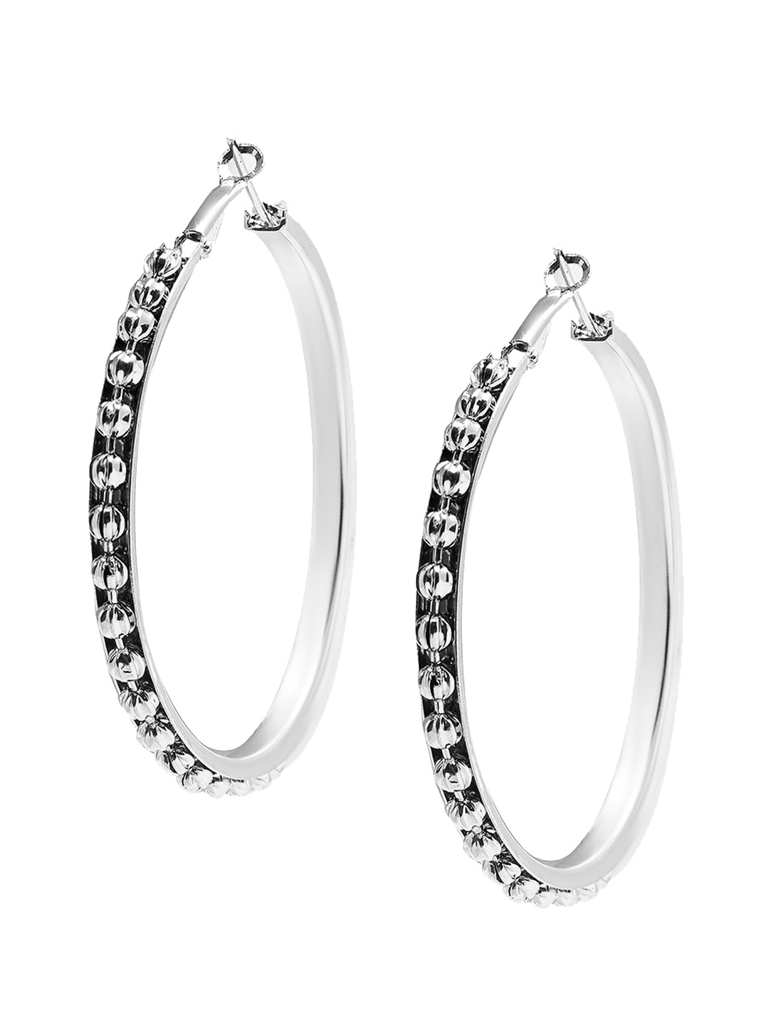 

Shining Jewel - By Shivansh Black Silver-Plated Circular Hoop Earrings