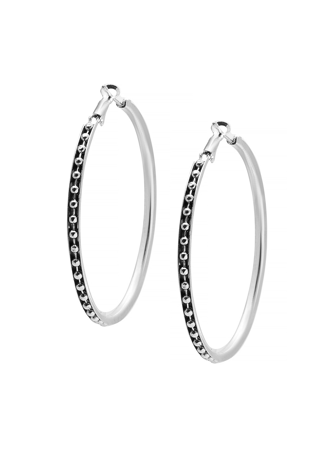 

Shining Jewel - By Shivansh Silver-Toned & Black Circular Hoop Earrings