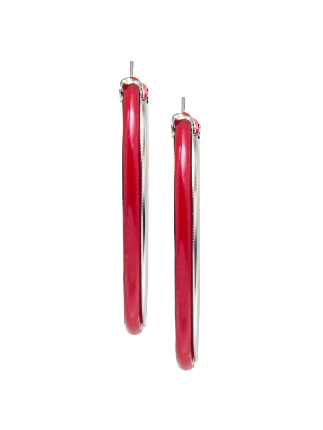 

Shining Jewel - By Shivansh Red & Silver-Toned Circular Hoop Earrings