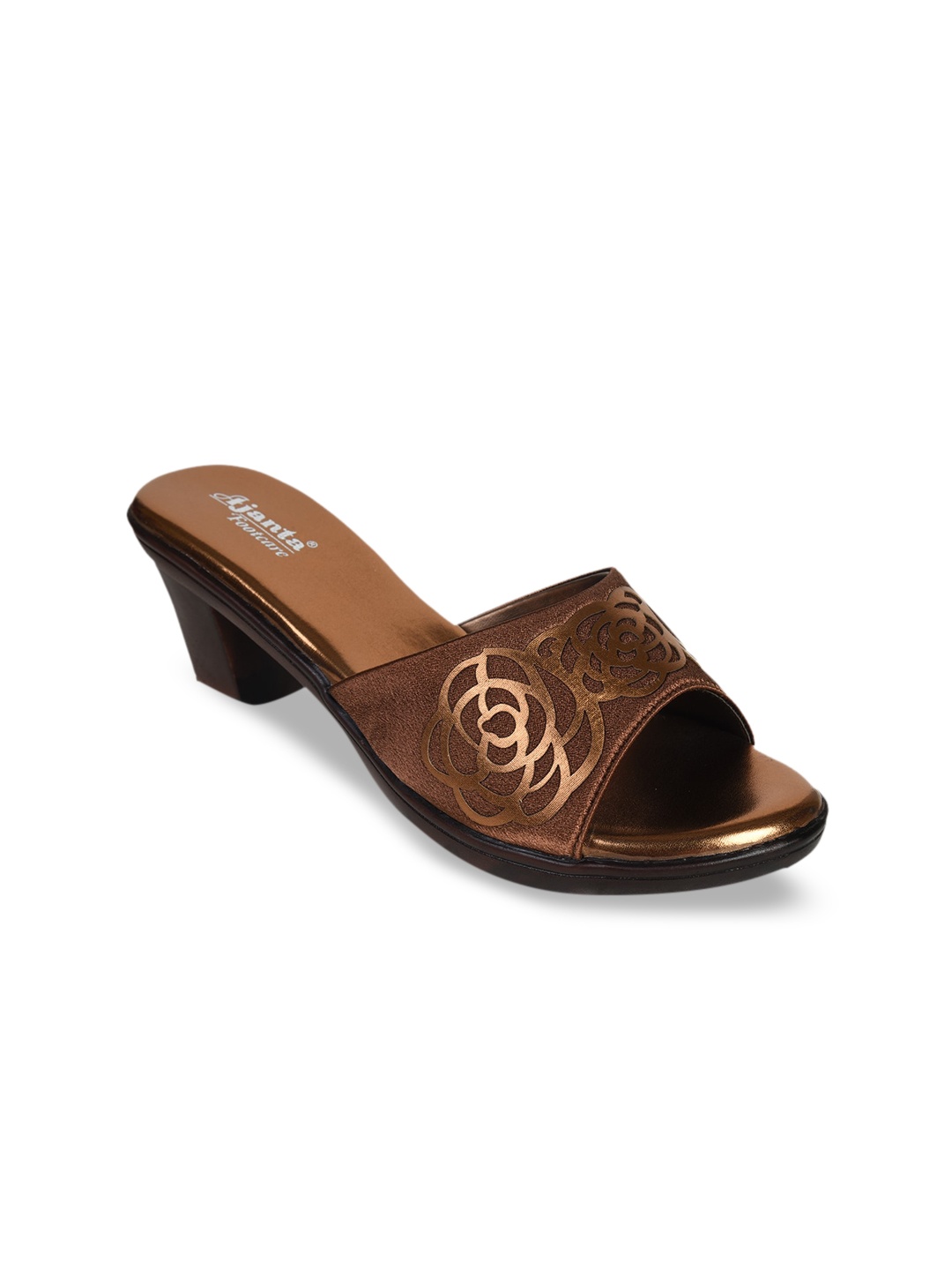 

Ajanta Brown & Copper-Toned Printed Block Heels