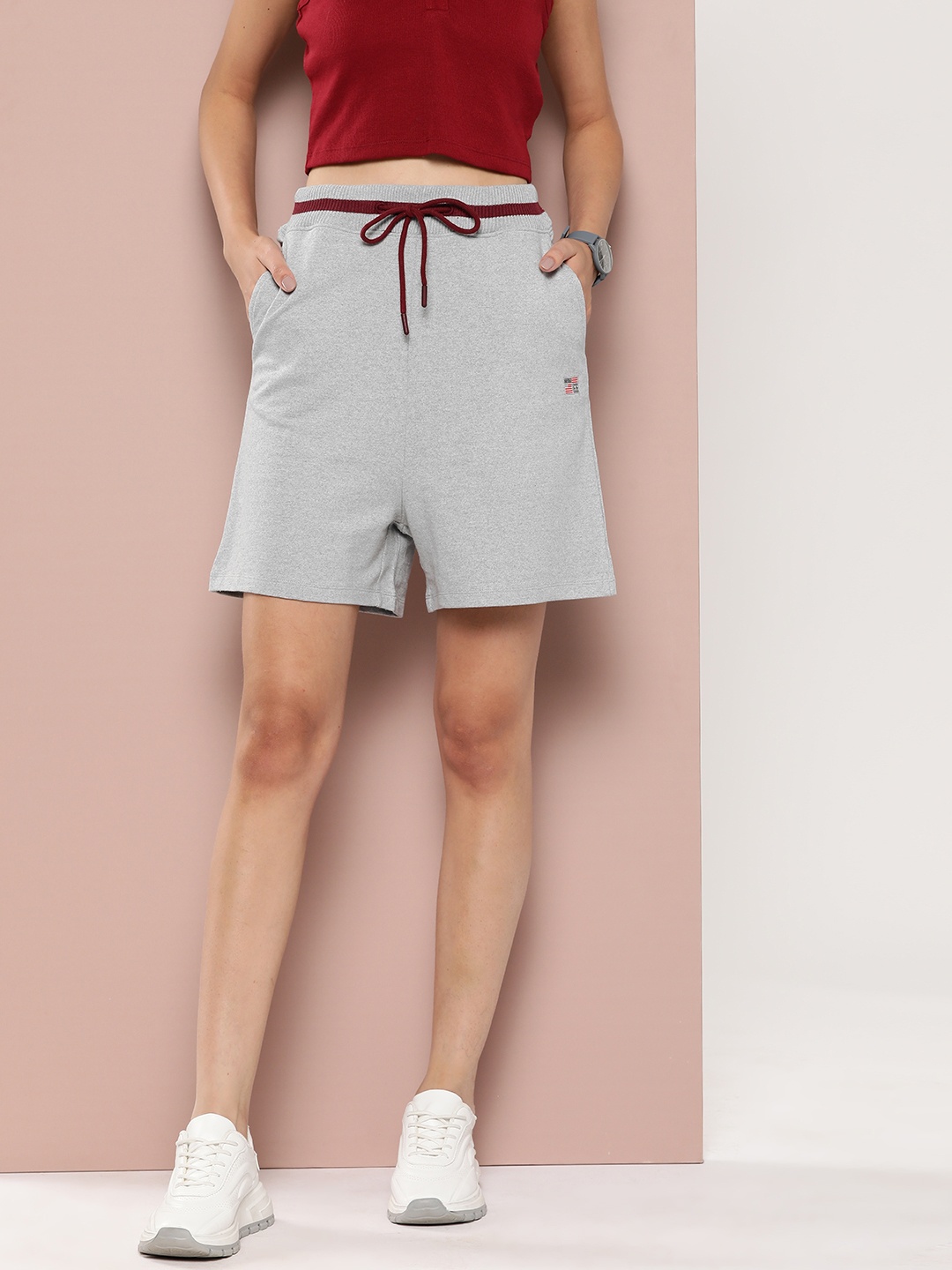 

Harvard Women Melange Effect Contrast Tipping Shorts, Grey melange