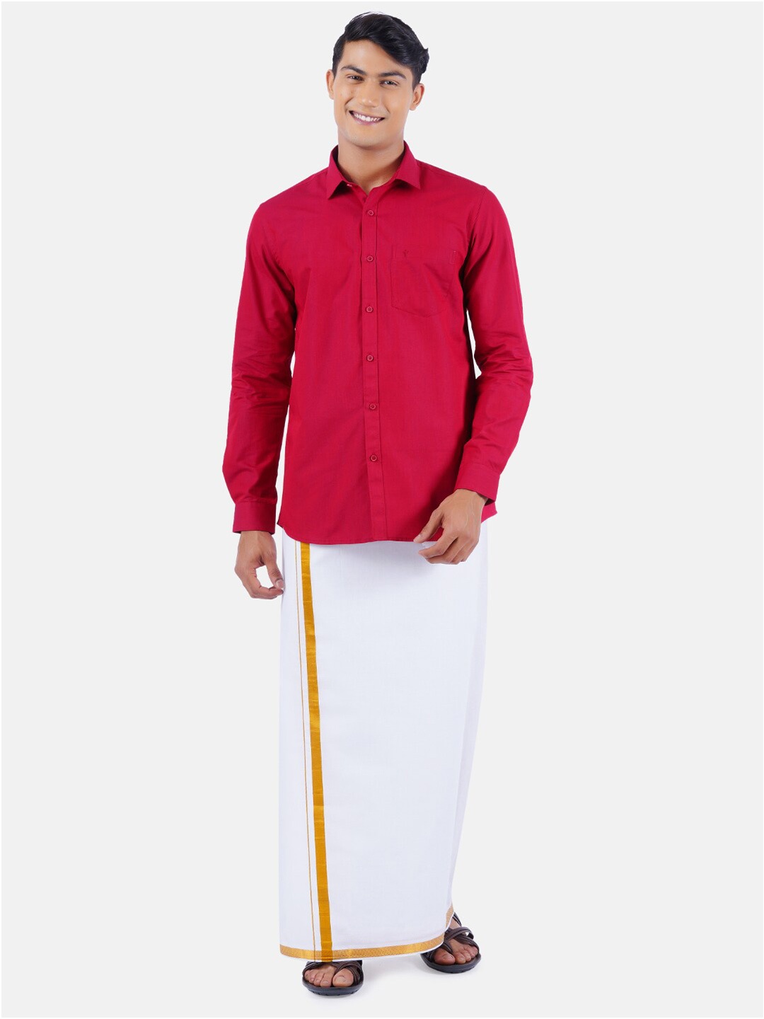 

Ramraj Men Red Solid Pure Cotton Shirt & Dhoti Set