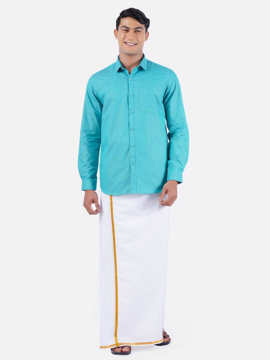

Ramraj Men Green & White Shirt with Dhoti Pants