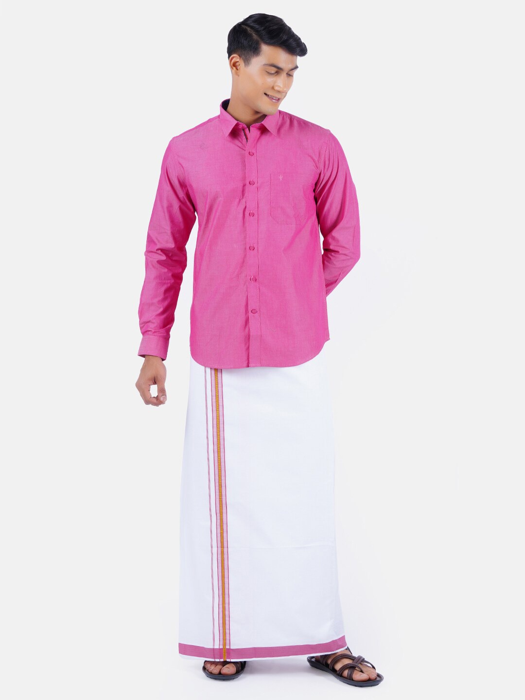 

Ramraj Men Pink & White Shirt with Dhoti