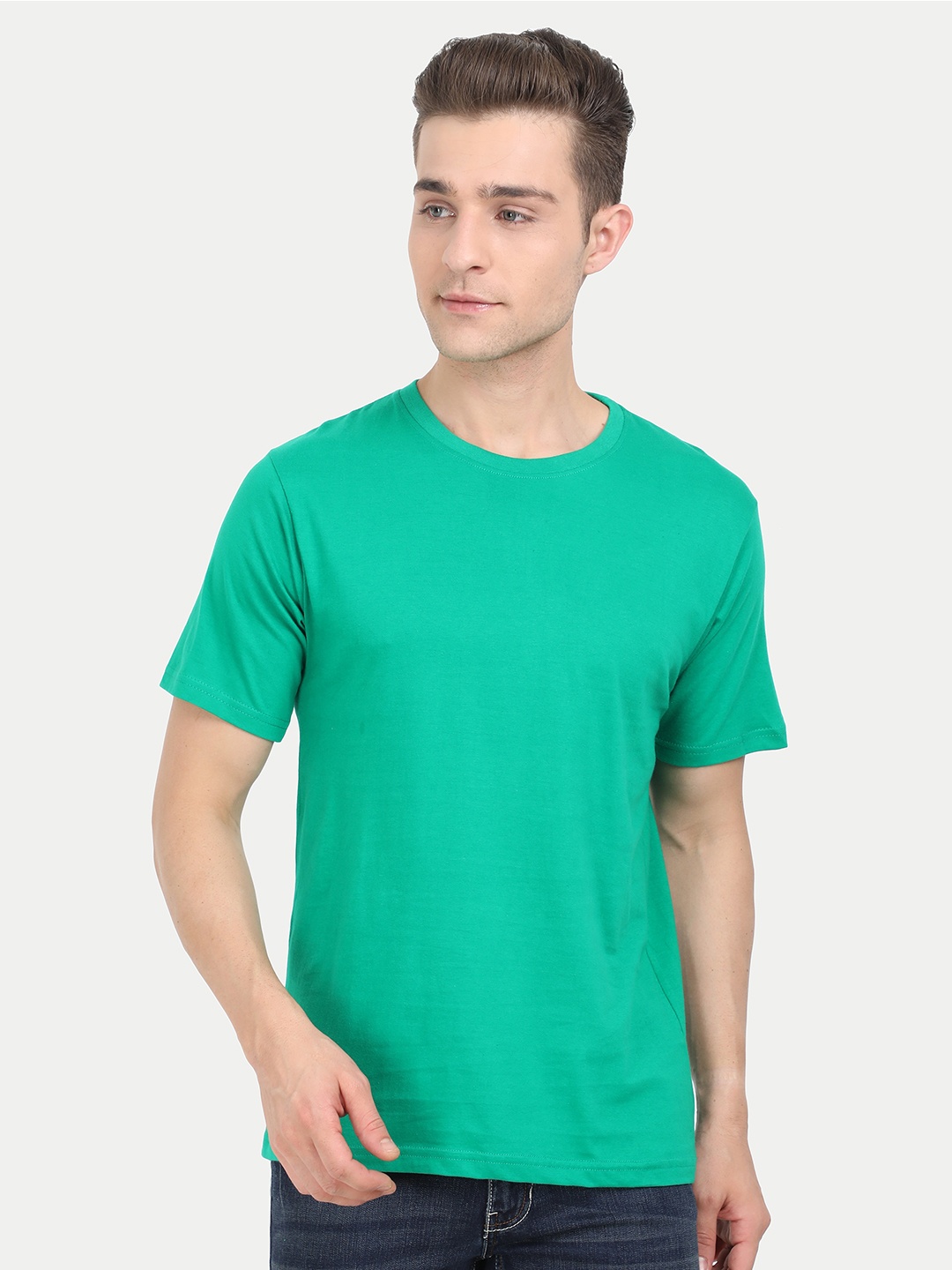 

Fleximaa Men Green Raw Edge Solid T-shirt