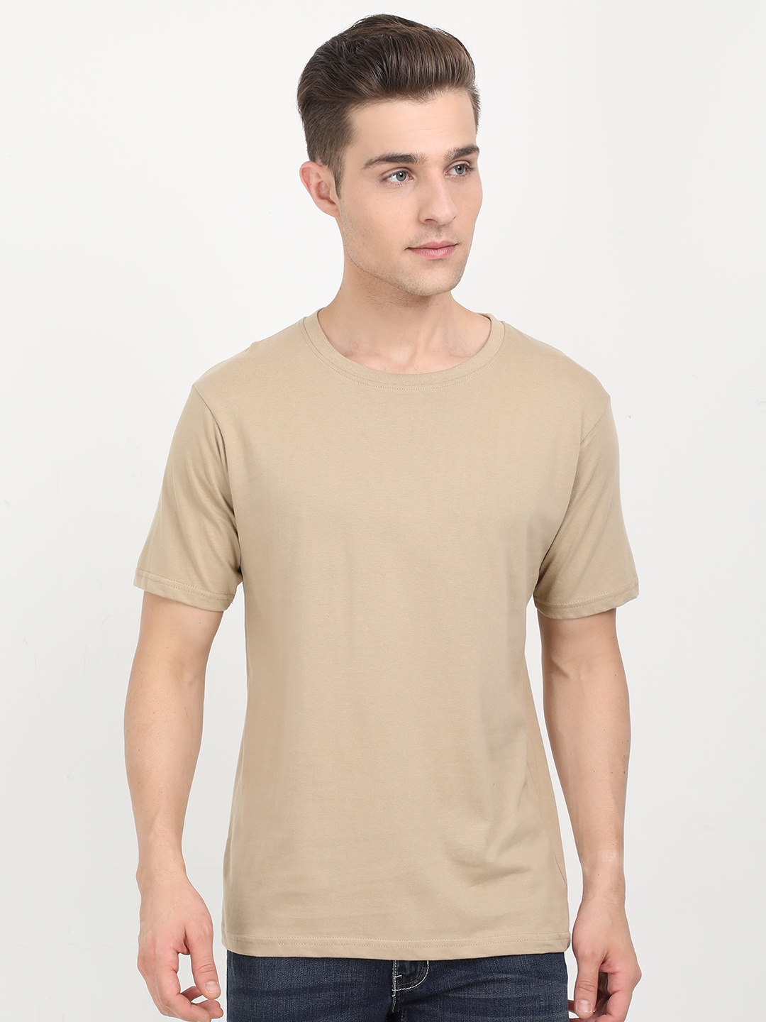 

Fleximaa Men Beige Raw Edge T-shirt