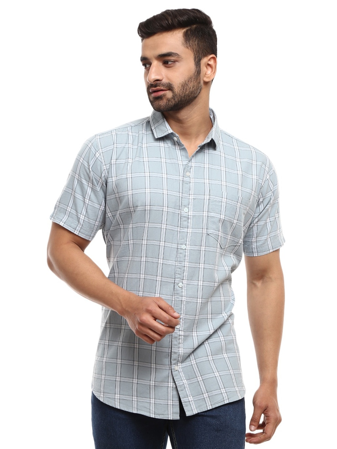 

V-Mart Men Grey Checked Casual Shirt