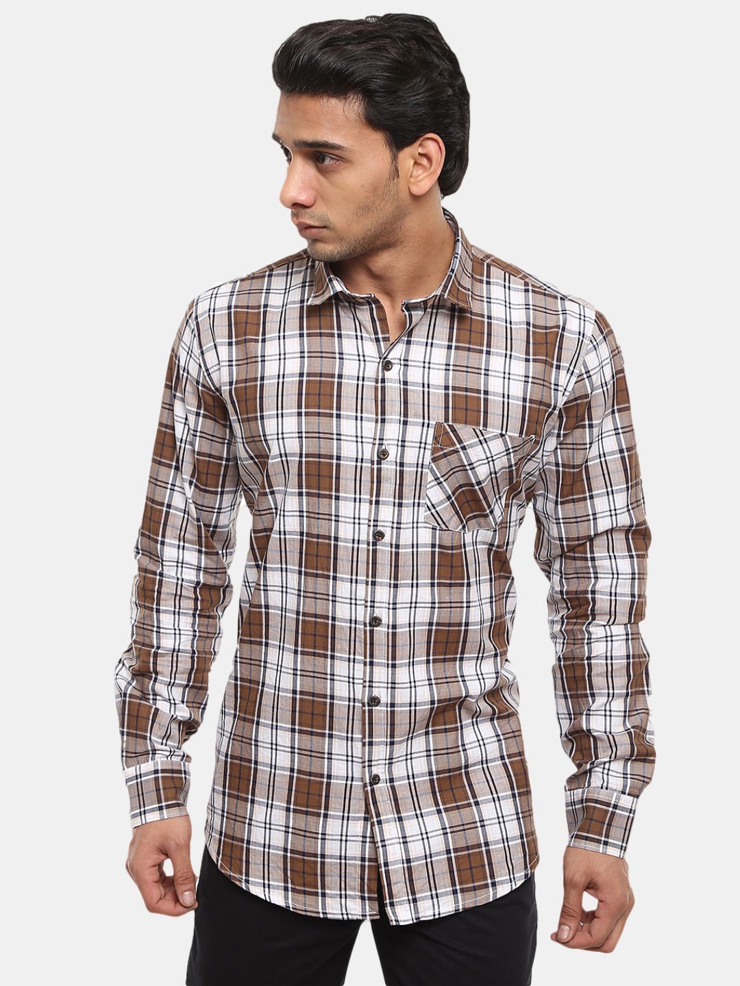 

V-Mart Men Khaki Tartan Checks Checked Casual Shirt