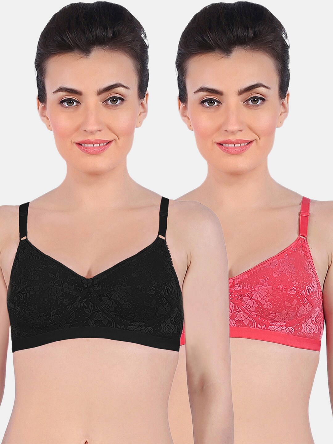 

Sonari Black & Pink Set Of 2 Non Padded Everyday Floral Bra