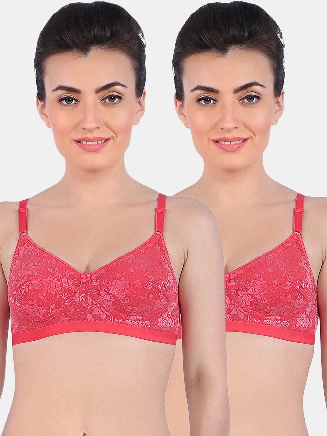 

Sonari Pink Pack of 2 Floral Non Wired Non Padded Regular Bra