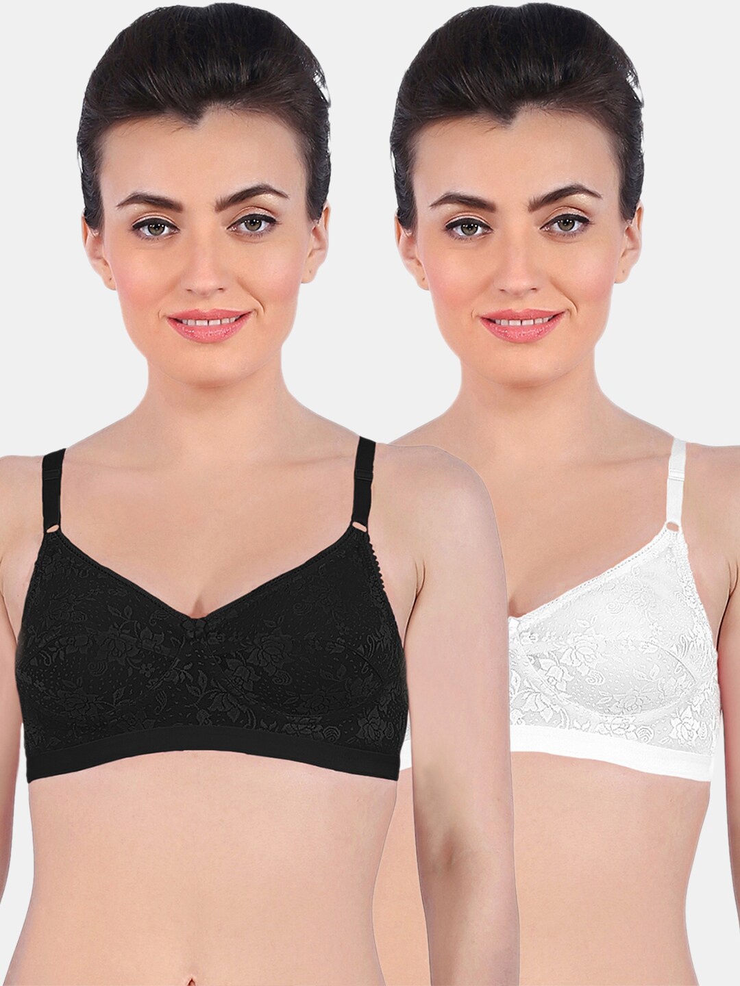 

Sonari White & Black Set Of 2 Non Padded Everyday Floral Bra