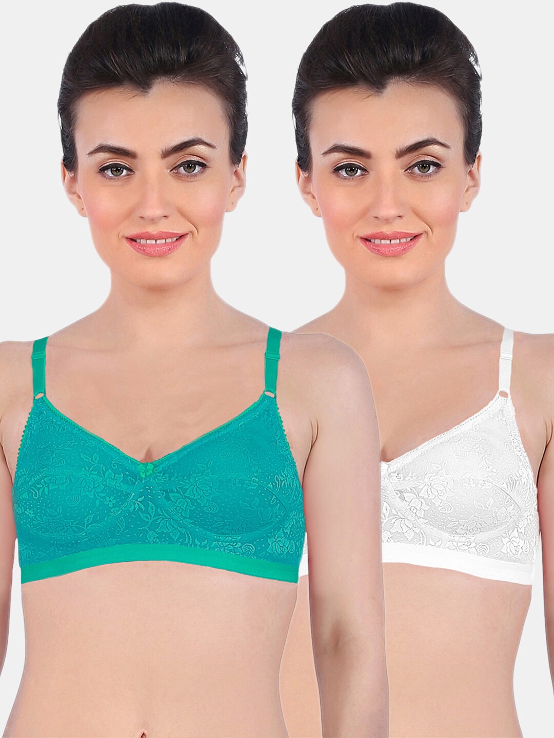 

Sonari White & Green Pack of 2 Floral Non Wired Non Padded Regular Bra