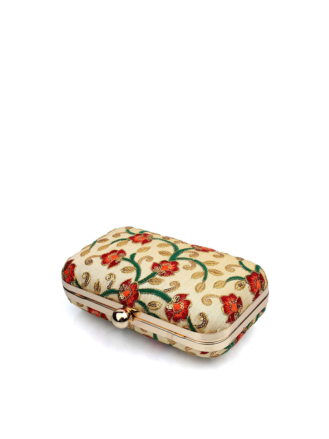 

Style SHOES Beige & Green Embroidered Box Clutch