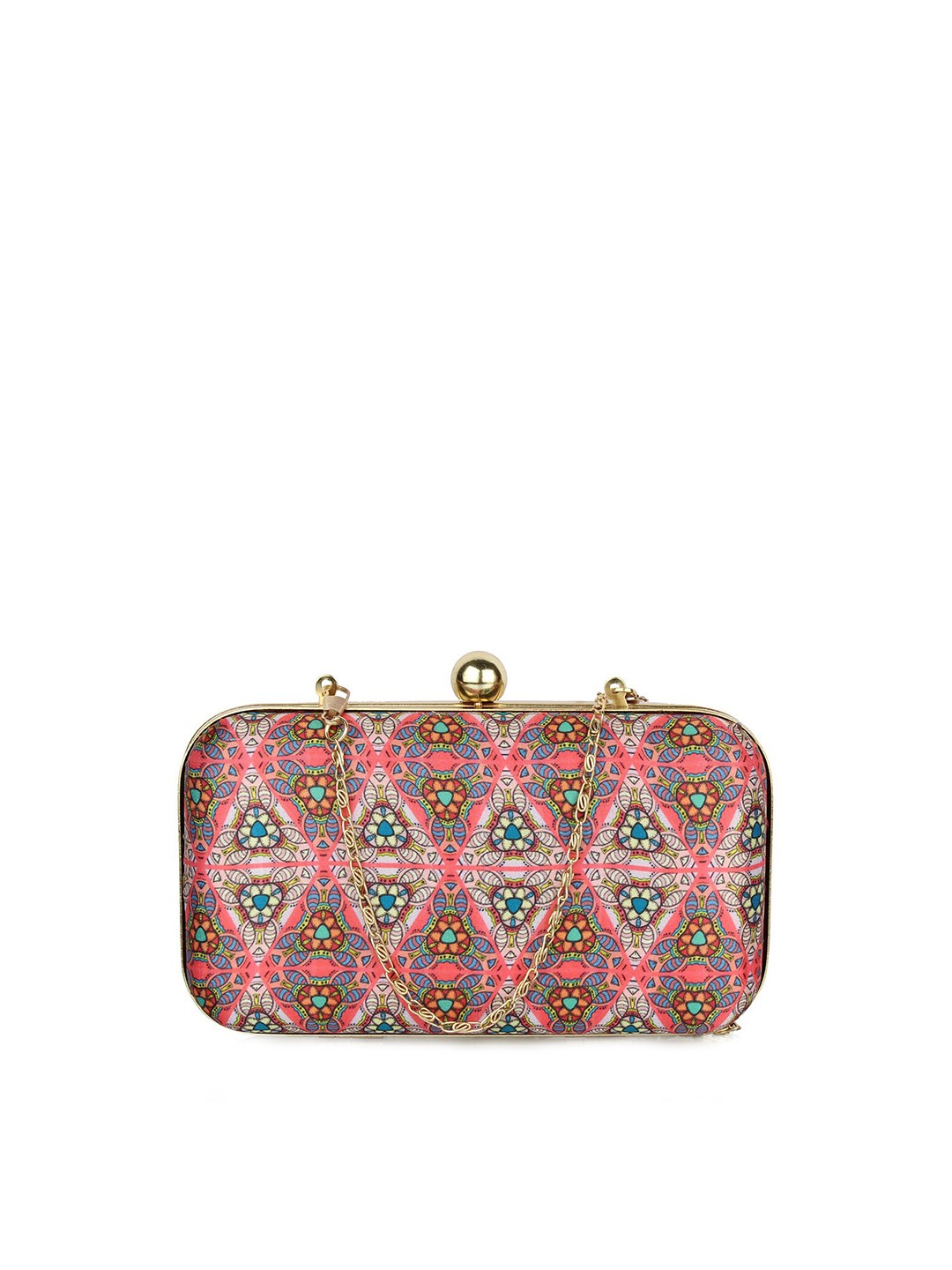 

Style SHOES Pink & Green Printed Box Clutch